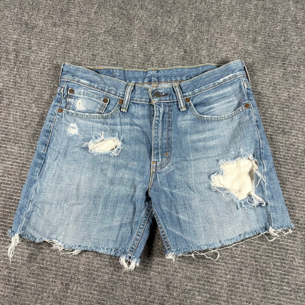 Levi's 514 Slim Denim Shorts Mens 32 Light Wash Good Distressed Cut Off Frayed